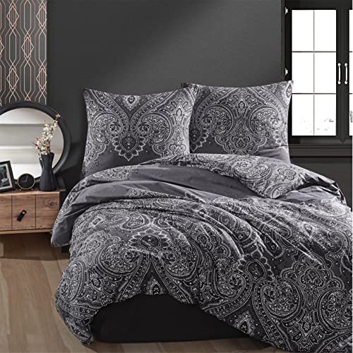 ZIRVEHOME Bettwäsche 200x220 cm Beige/Braun, 100% Baumwolle/Renforcé 3 teilig Wende Bettbezug Set Feder Muster mit 2 mal Kopfkissenbezug 80x80 cm. mit eißverschluss, Salem