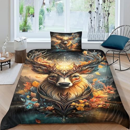 Schöner Elch Bettwäsche Single?135x200cm? 3D Gedruckte Mikrofaser Bettbezug Und Kissenbezug,Geeignet FüR Erwachsene Und Kinder
