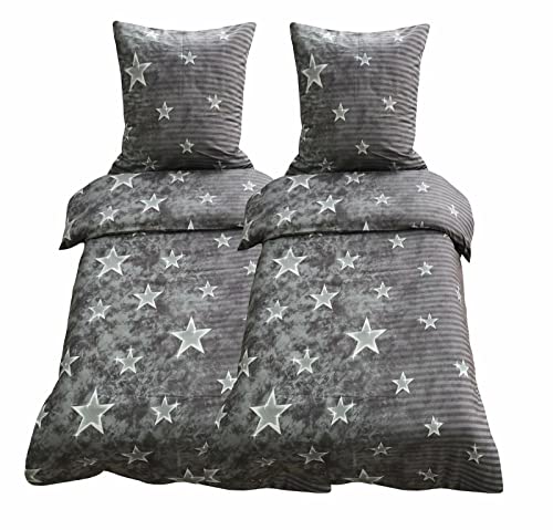 Leonado Vicenti 4 teilige Bettwäsche Mikrofaser 135x200 cm Sterne Galaxy Grau Garnitur Set