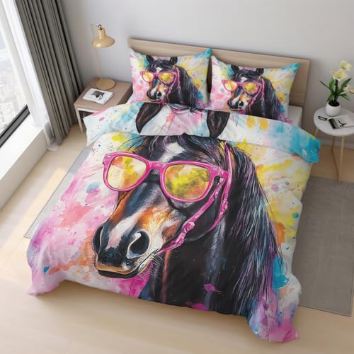Generisch Lustige Pferd Bettwäsche 135x200cm, Bunte Graffiti Bauernhof Tier Bettwäsche-Sets 2 Teilig, Bettbezug + 1 Kissenbezüge 80x80cm Weich Mikrofaser mit Reißverschluss 21D&-28 Generisch Lustige Pferd Bettwäsche 135x200cm, Bunte Graffiti Bauernhof Tier Bettwäsche-Sets 2 Teilig, Bettbezug + 1 Kissenbezüge 80x80cm Weich Mikrofaser mit Reißverschluss 21D&-28