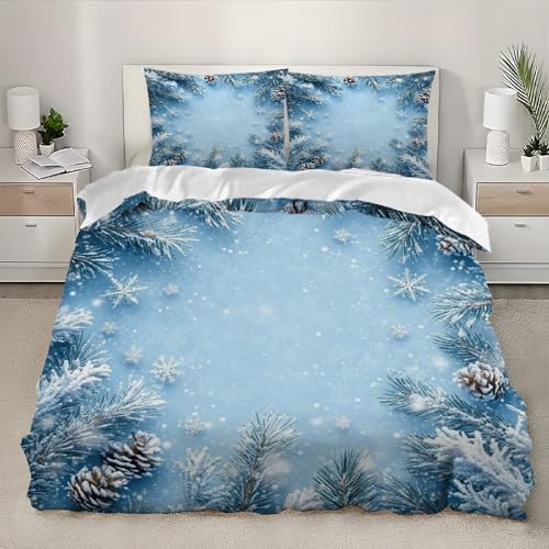 Bettbezug 240x200cm Winter-Schneeflockenzeder Bettwäsche Set Mikrofaser Weiche Bequem Und Atmungsak Hypoallergen mit Reißverschluss Hellblau Bettwäsche-Sets Für Erwachsene Kinder
