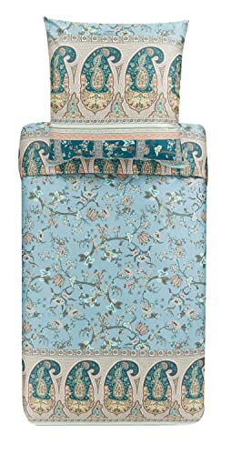 Bassetti Bettwäsche Garnitur Genova V1 aus Baumwolle Mako-Satin in der Farbe Grün 2-Teilig mit Reißverschluss, Maße: 155cm x 220cm, 80cm x, 9323462, 155X220