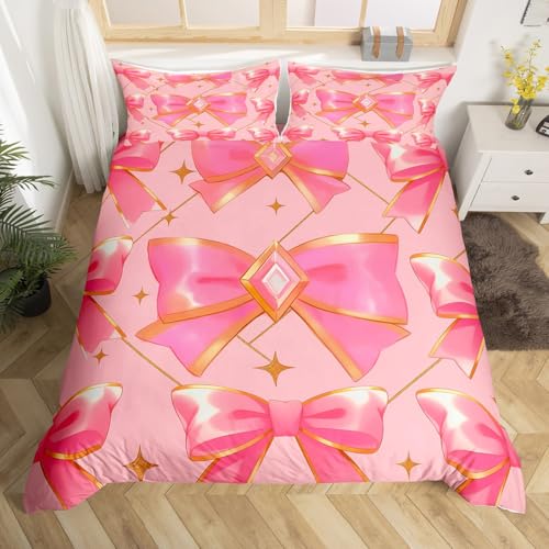 Homewish Prinzessin Stil Bogen Bettwäsche 200x200 Kinder Teenager Erwachsene Rosa Gold Bowknot Mikrofaser Bettwäsche Set Cartoon Sterne Geometrische Bettbezug Niedliche Mädchen Mode Bettset 3 Teilig
