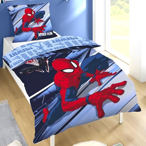 Spiderman Bettwäsche Set (2-teilig) - Decken- und Kissenbezug 135x200 80x80 cm in dichter Fleece Qualität mit Reißverschluss · Kinderbettwäsche für Jungen warm, kuschelig, atmungsaktiv, Öko-Tex