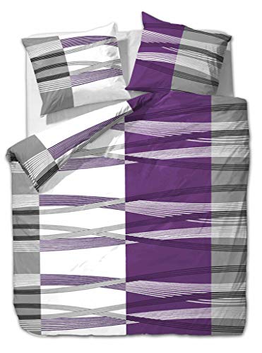 etérea Seersucker Bettwäsche 140x200 cm - bügelfreies Bettwäsche Set mit Kissen - Microfaser Satin nach Oekotex 100 - Reißverschluß - Gestreift - 140x200cm + 70x90 cm Kissenbezug - Lila