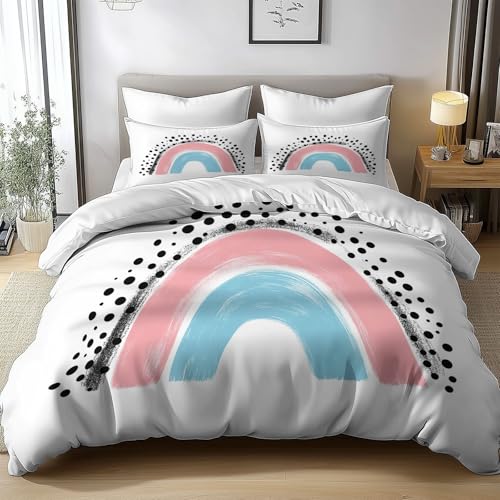 Bettwäsche 200x200cm Cartoon-Regenbogen Punkte Bettbezug Kissenbezug Mit Reißverschluss Weiß Deluxe Weich Microfaser 3 Teilig, Bettdeckenbezug Für Jugendliche Kinder Schlafzimmer