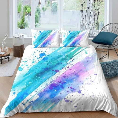 Bettwäsche 220x240 Blau-Violettes Muster Bettwäsche Set 3D Bettbezug Set Weich Microfaser Bettbezüge 3 Teilig Abstrakter Stil 3D-Druck Bettwäsche-Sets für Einzelbett mit 2 Kissenbezug d.2292