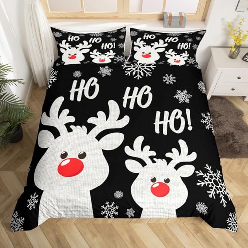  Rentier Bettwäsche,Frohes Neues Jahr 155x220 für Kinder Teens Erwachsene,Frohe Bett,Weihnachten Schneeflocke 1 Kissenbezug Schlafzimmer Dekor