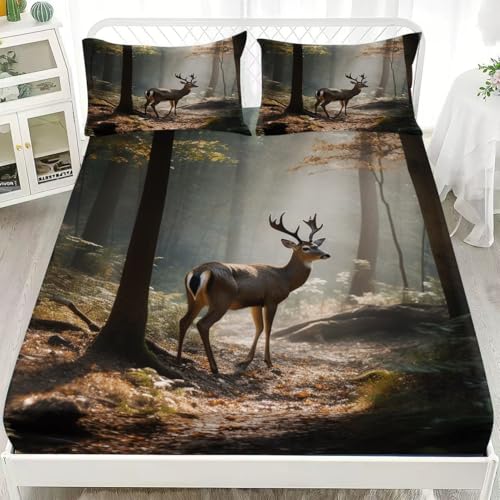 Kinder Erwachsener Spannbettlaken 90x200cm Tiefe Tasche 30cm Waldtier Hirsch Weiches Spannbetttuch Atmungsaktiv Dunkel Bettwäsche für Boxspringbetten mit 2 Kissenbezügen Kinder Erwachsener Spannbettlaken 90x200cm Tiefe Tasche 30cm Waldtier Hirsch Weiches Spannbetttuch Atmungsaktiv Dunkel Bettwäsche für Boxspringbetten mit 2 Kissenbezügen
