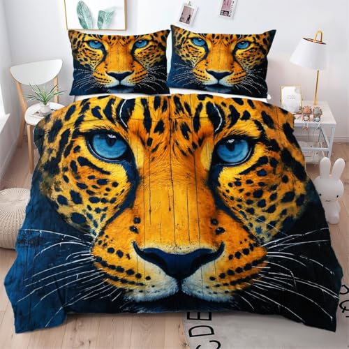 Gumntun Bettwäsche 220×240 cm Gelber Leopard Kinder, Weich Microfaser Bettbezug Set mit Reißverschluss, Aesthetic Flauschige Bettbezug für Erwachsene und 2 Kissenbezüge
