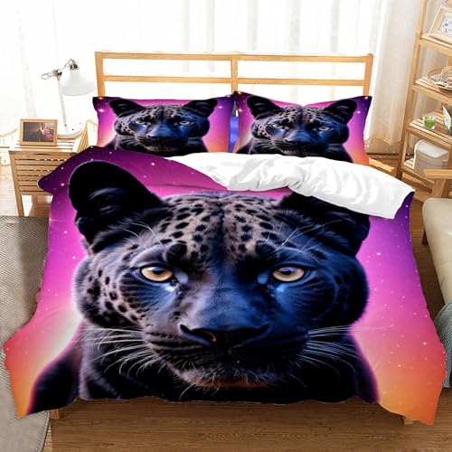 Duosm Bettwäsche 135x200 Leopard Tier 3D, Weiche Atmungsaktiv Mikrofaser Bettzeug Set Wildtier Bettwäsche-Sets, Bettbezug und 2 Kissenbezug 80x80 cm