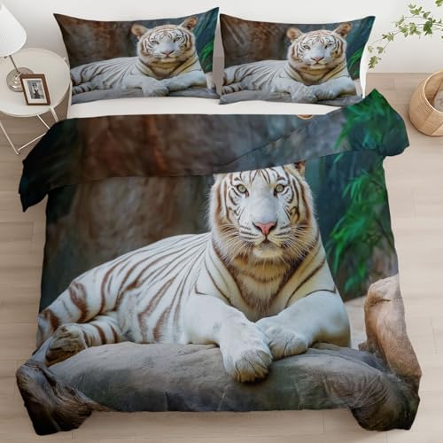 Generisch Doppelseitig Bettwäsche 135 x 200 cm Damen Mädchen Bettbezug Surreal Tiere Tiger Pflanzen Weich Baumwolle Deckenbezug Wendebettwäsche Zweiteilig mit 1 Kissenbezug 80 x 80cm
