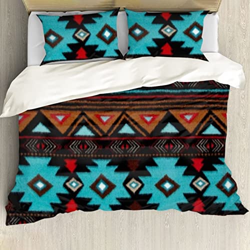 ZFRXIGN Azteken Bettwäsche Set, Western, King Size, 3 teilig, Hotel, weicher Bettdeckenbezug (1 + 2 Kissenbezüge), Raumdekoration, Geschenke, Südwestliches Tribal, Navajo, Türkis,