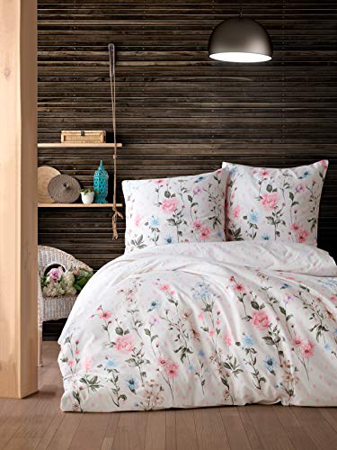 ZIRVEHOME Bettwäsche Set vierteilig, 135x200cm Bettbezüge, Baumwolle, geblümt, Palitra V1