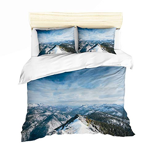 Morbuy Bettbezug Bettwäsche Set, 3D schneeberg Landschaft Drucken Bettwäsche-Set Junge Mädchen Deluxe Mikrofaser Weiche mit Reißverschluss Bettbezug und Kissenbezüge (135x200cm,Blau)