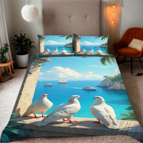 Zbeiba Bettwäsche 135x200 Möwe Vogel Küste Muster 3D Drucke geeignet für Teenager Kinder Bettwäsche-Set Mikrofaser Bettbezug Mit Reißverschluss Und 2 Kissenbezug (135x200+2 * 80x80,#4