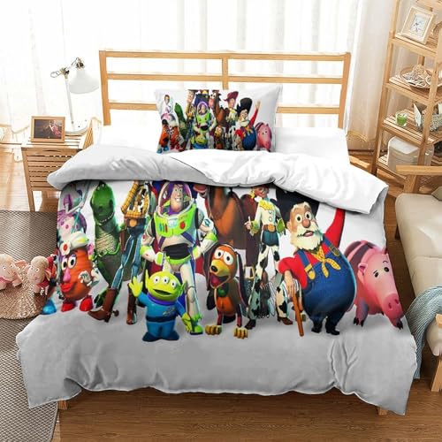 QRWEW Toy Story Bettbezug Bettwäsche Set Kinderbettwäsche-Set Reißverschluss Mit Kissenbezügen Betten Set Für Jugendliche Kinder Schlafzimmer Single?135x200cm?