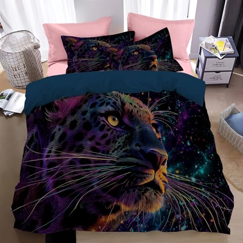WunM Studio Bettwäsche 135 * 200cm Leopardenmuster Wildtier Leopard Wende Bettwäsche SetNeon-Galaxie Bettbezug mit Reißverschluss und 2 Kissenbezug 80x80 cm,Weich und Bügelfrei WunM Studio Bettwäsche 135 * 200cm Leopardenmuster Wildtier Leopard Wende Bettwäsche SetNeon-Galaxie Bettbezug mit Reißverschluss und 2 Kissenbezug 80x80 cm,Weich und Bügelfrei