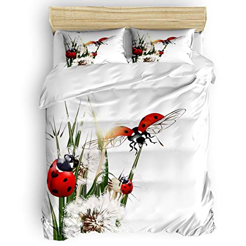 WQIZXCW Bettwäsche 135x200 2teilig Marienkäfer Pusteblume Bettwäsche-Sets, Weiche Microfaser Bettbezug Set mit Reißverschluss und 1 Kopfkissenbezug 80x80, Angenehm & Atmungsaktiv