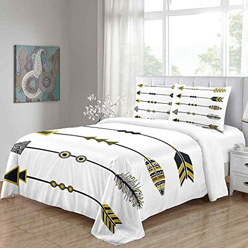 MUCXBE Kinder Bettwäsche Set Für Jungen Teenager Mädchen Bettwaren 3D Gedruckt Pfeil Und Bogen Mit Gelben Federn Soft Mikrofaser Bettbezug 135x200cm Mit Reißverschluss + 2 Kissenbezug 80x80cm