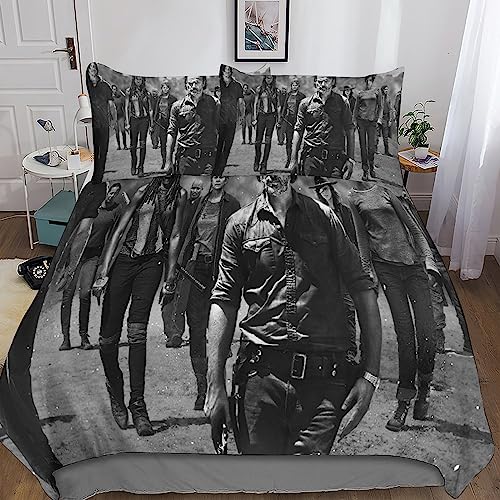 YINGD The Walking Dead Teen Erwachsenen-Bettbezug mit Kissenbezug, 3-teiliges Mikrofaser-Bettwäsche-Se t mit Reißverschluss, 3D-Doppelbett, 140 x 200 cm
