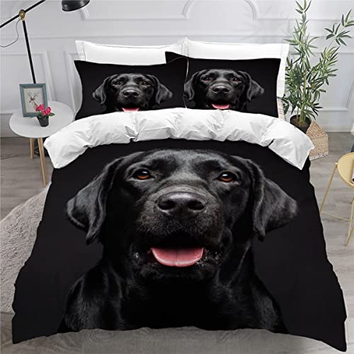 AKATIE Bettwäsche Labrador Retriever Bettwäsche 135x200 Kinder Hund Tier Schwarz Bettbezug Set Weich Microfaser Kinderbettwäsche 3 Teilig Mit ReißVerschluss Mit 2 Kissenbezug 80x80 cm