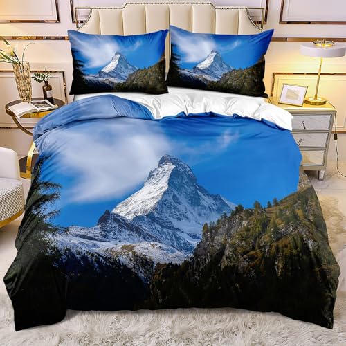 YYDIANZ Schneeberg Bettwäsche 135 x 200 Himmel Bettwäsche-Sets 3-TLG Set Bestehend Aus 1 Bettbezug und 2 Kissenbezügen 80 x 80 cm Aus Weich Microfaser Mit Meißverschluss