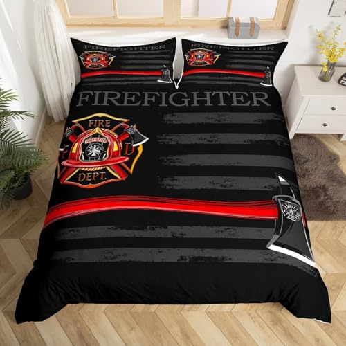 Feuerwehrmann Bettbezug Set L Größe,amerikanische Flagge geometrische Streifen Bettwäsche Set,Jungen Mädchen,Feuerwehrwagen Werkzeuge Tröster Abdeckung,rote schwarze Mode Quilt Cover,2 Kissenbezug Feuerwehrmann Bettbezug Set L Größe,amerikanische Flagge geometrische Streifen Bettwäsche Set,Jungen Mädchen,Feuerwehrwagen Werkzeuge Tröster Abdeckung,rote schwarze Mode Quilt Cover,2 Kissenbezug