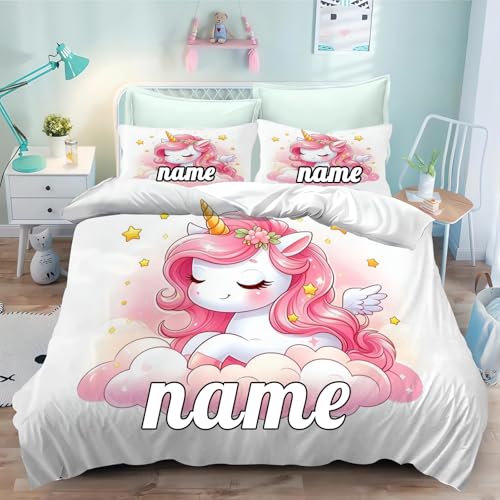CHEFFS Personalisierte Bettwäsche mit Name Text, Einhorn Bettwäsche 135x200cm Kinderbettwäsche Einhorn Mädchen Bettbezug Set mit Reißverschluss (135 x 200 cm,1) CHEFFS Personalisierte Bettwäsche mit Name Text, Einhorn Bettwäsche 135x200cm Kinderbettwäsche Einhorn Mädchen Bettbezug Set mit Reißverschluss (135 x 200 cm,1)