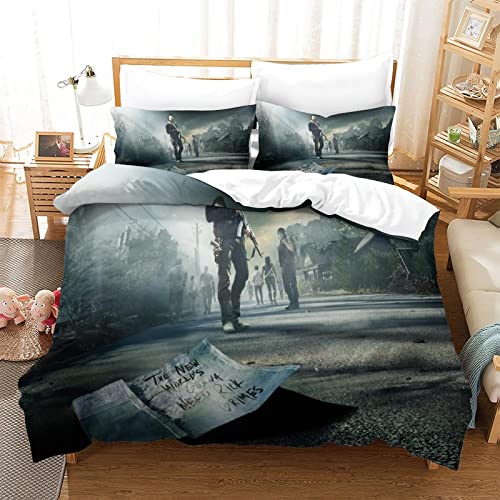OROXCO The Walking Dead Poster Kingsize Bettbezug 3D-Druck Mit Reißverschluss, Geschlossen, Mit Kissenbezug, Mikrofaser-Steppbettbezug -Set Double?200x200cm?