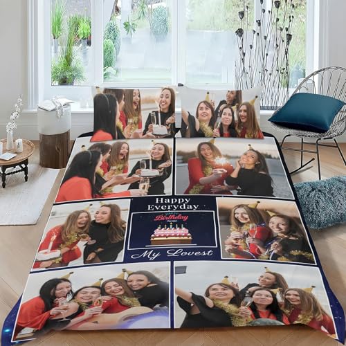 LKSCUDIY Bettwäsche Personalisiert Foto,Bettwäsche selbst gestalten mit Fotodruck Text und 2Kissen,Anpassen größe/eigenem Fotos,Personalisierte Geschenke bettwäsche für Familie-7Fotos