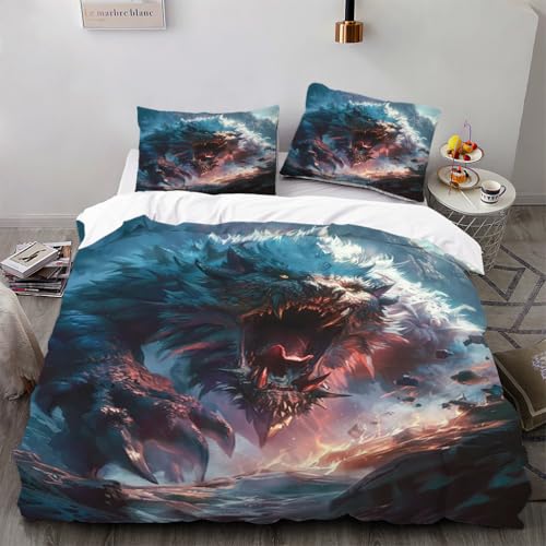 FUHAOLI Bettwäsche 135x200cm?Monster Wut Bettbezüge 50×75 cm Kissenbezügen Mikrofaser Bettbezug,3teilig,AI 3D Druck Lustig und bunt Bettbezug,mit Reißverschluss?135×200 * 1+50×75 * 2?
