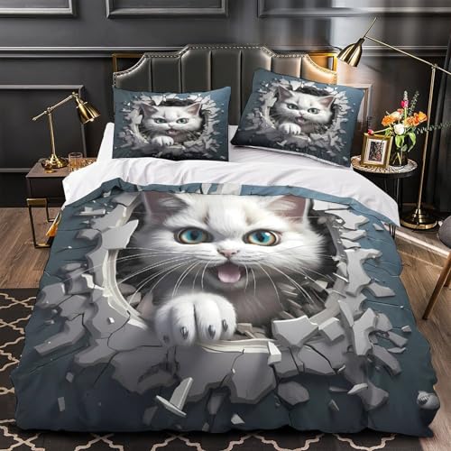 VOXYTMLWG Nett Katze Faces Hautfreundlich 3D-gedrucktes Bettwäsche 3 Stück Coon Blütenmuster Bettbezug mit Reißverschluss Bequem for Erwachsene,Kinder,Männer ,Fans Single?135x200cm?