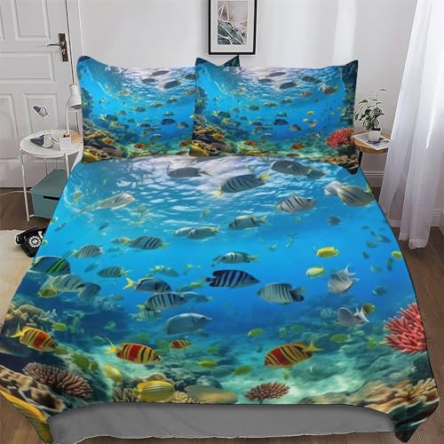 AAPZY Fisch Bettwäsche Premium Atmungsaktive Angenehme Bettbezüge, Mit Reißverschluss Bettdeckenbezug, 2teilig Bettbezug + Kissenbezug Single (135x200cm)