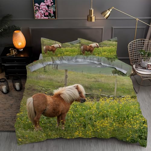YZQGLHP Kinder Bettwäsche Set Pony Bettwäsche 135x200 cm Jungen Bettbezug für Mädchen Kids Microfaser Himmlische Qualität Betten Set mit 1 Kissenbezug 80x80cm Einzelbett