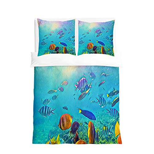 Morbuy Bettwäsche-Set - Weiche Mikrofaser Bettbezug Set mit Ozean Welt Bedrucktes, 3D Bettbezüge mit Reißverschluss und 80x80cm Kissenbezug (135x200cm,Tropischer Fisch)