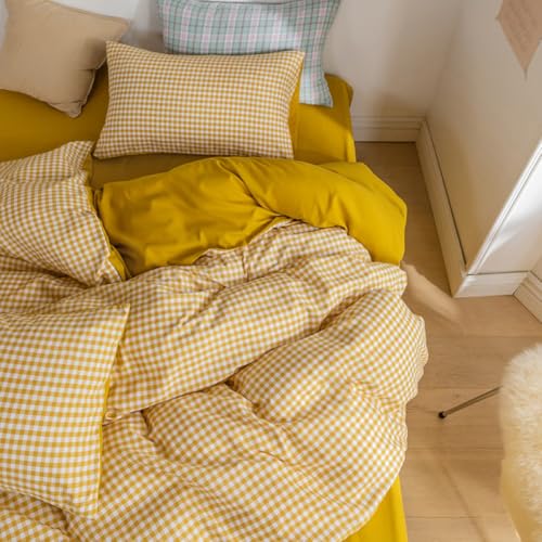 Nayoroom Bettwäsche Karo 135x200 Gelb Gold Kariert Gitter Muster Wende Bettwäsche Set 2teilig Gitter Hochwertig Renforce Microfaser Bettbezug und 1 Kissenbezug 40x80 cm mit Reißverschluss Nayoroom Bettwäsche Karo 135x200 Gelb Gold Kariert Gitter Muster Wende Bettwäsche Set 2teilig Gitter Hochwertig Renforce Microfaser Bettbezug und 1 Kissenbezug 40x80 cm mit Reißverschluss