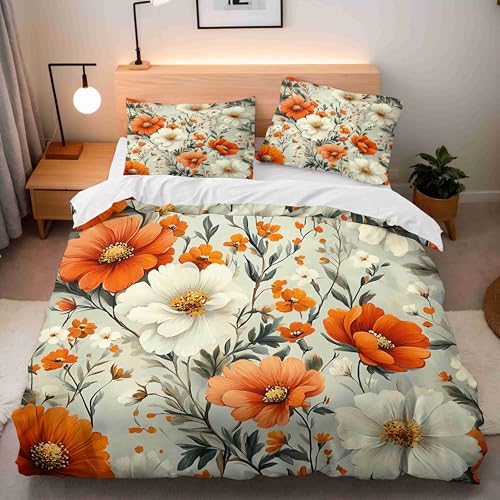 Generisch Blumen Bettwäsche, Landhausstil Bedding Set 200×200 Deckenbezug + 2×Kissenbezüge 80×80cm Mit Versteckter Reißverschluss Vier Eckbänder Bettwäsche-Sets Maschinenwaschbar