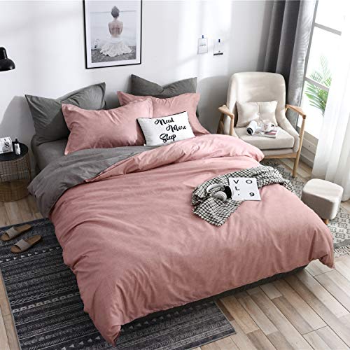 Boqingzhu Bettwäsche 155 x 220cm Rosa Altrosa Grau Anthrazit Microfaser Wendebettwäsche Set Uni Einzelbett Bettbezug mit Reißverschluss und 1 Kissenbezug 80 x 80 cm