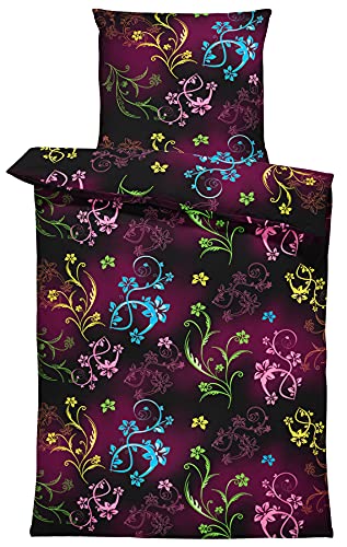 one-home Blumen Bettwäsche 135x200 cm geblümt Blümchen modern bunt schwarz Microfaser one-home Blumen Bettwäsche 135x200 cm geblümt Blümchen modern bunt schwarz Microfaser