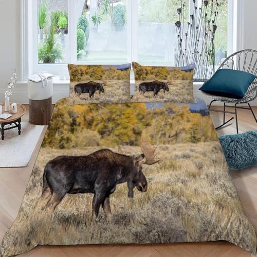 Hirsch Bettwäsche 200x200 Elch 3 Teilig übergröße Bettbezug 200 x 200 cm 3D Bettwäsche-Sets Weiche Bettbezug Set Tiere Bettbezüge Set und 2 Kissenbezüge a.3334
