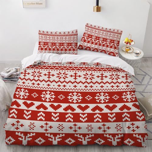 ARiXIaNg Weihnachten Bettwäsche 135x200 Kinder Jungen Mädchen Rot Kariert Bettwäsche-Set mit Reißverschluss Weiche Mikrofaser Bettbezug 3D Druck Bettbezüge mit 2 Kissenbezug 80x80