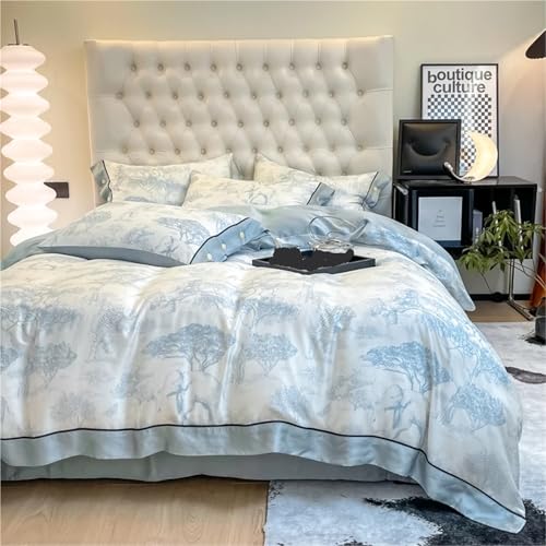 NJIEzhao Bettbezug-Set, 4-teilig, Queen-Size-Größe, Sommermuster, universell for alle Jahreszeiten, Bettwäscheset aus einfarbiger Seide Seidenbettwäsche Set(Gray)