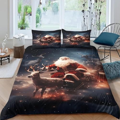 Weihnachten Bettwäsche 200X200 cm Bettbezug Set 3D Druck Bedding Bettwäsche 3 Teilig Bettbezüge Hohe Dichte Mikrofaser Bettbezug 2 Kissenbezug - Weich Glatt Hypoallergene Tagesdecke -36958750792