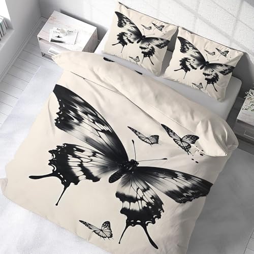 YZQGLHP Bettwäsche Set Schmetterling Muster Kinder Bettbezug mit 2 Kissenbezug 3 teilig 155x220 cm Weiche Atmungsaktive Polyster Kids Betten Set mit Reißverschluss