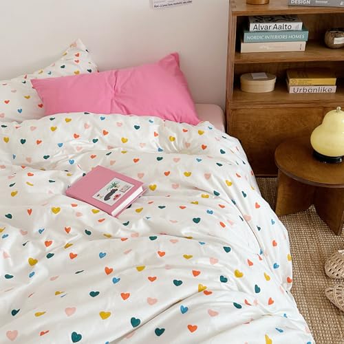 KEAYOO Bettwäsche Baumwolle Blumen Landhausdesign Bettbezug und 80x80 Kissenbezug Set mit Reißverschluss (Bunter Herz, 135 x 200 cm) KEAYOO Bettwäsche Baumwolle Blumen Landhausdesign Bettbezug und 80x80 Kissenbezug Set mit Reißverschluss (Bunter Herz, 135 x 200 cm)