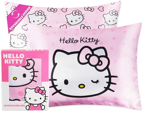 Hello Kitty Satin Kissenbezug mit Reißverschluss, 48x66cm Kühlendes Kopfkissenbezug Sanft zu Haar Haut, Geschenke für Frauen Teenage Mädchen