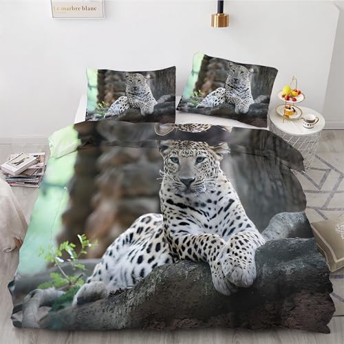 Generisch Leopard Bettwäsche 135×200, Natürliche Wildnis Mikrofaser Bettwäsche-Set, Bequemer Weicher Bettbezug und 2 Kissenbezüge 80×80, mit Reißverschluss, für Männer, Frauen AP914