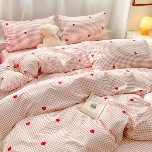 Nayoroom Bettwäsche 135x200 Rosa Weiß Kariert mit Roten Herzen Bettbezug Set 2teilig Herz Muster Aesthetic Cute Renforce Mikrofaser Herzchen Bettwäsche-Sets mit Reißverschluss und Kissenbezug 80x80 cm Nayoroom Bettwäsche 135x200 Rosa Weiß Kariert mit Roten Herzen Bettbezug Set 2teilig Herz Muster Aesthetic Cute Renforce Mikrofaser Herzchen Bettwäsche-Sets mit Reißverschluss und Kissenbezug 80x80 cm