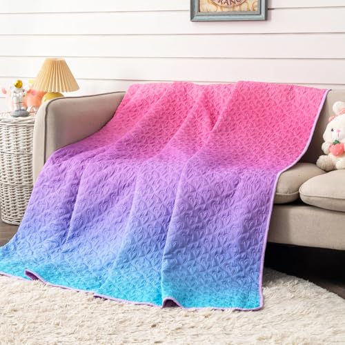 DECMAY Tagesdecke 150x200 Bettüberwurf, Rosa Lila Bettwäsche für Einzelbett Sommerdecke 150x200 cm mit Herzmotiven Verwendet als Blankets, Throws & Patchwork Quilts